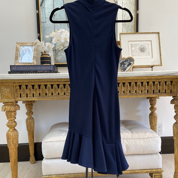 Torn by Ronny Kobo Navy Blue Asymmetrical Bottom Ruffle Midi Dress Size XS - Picture 7 of 10